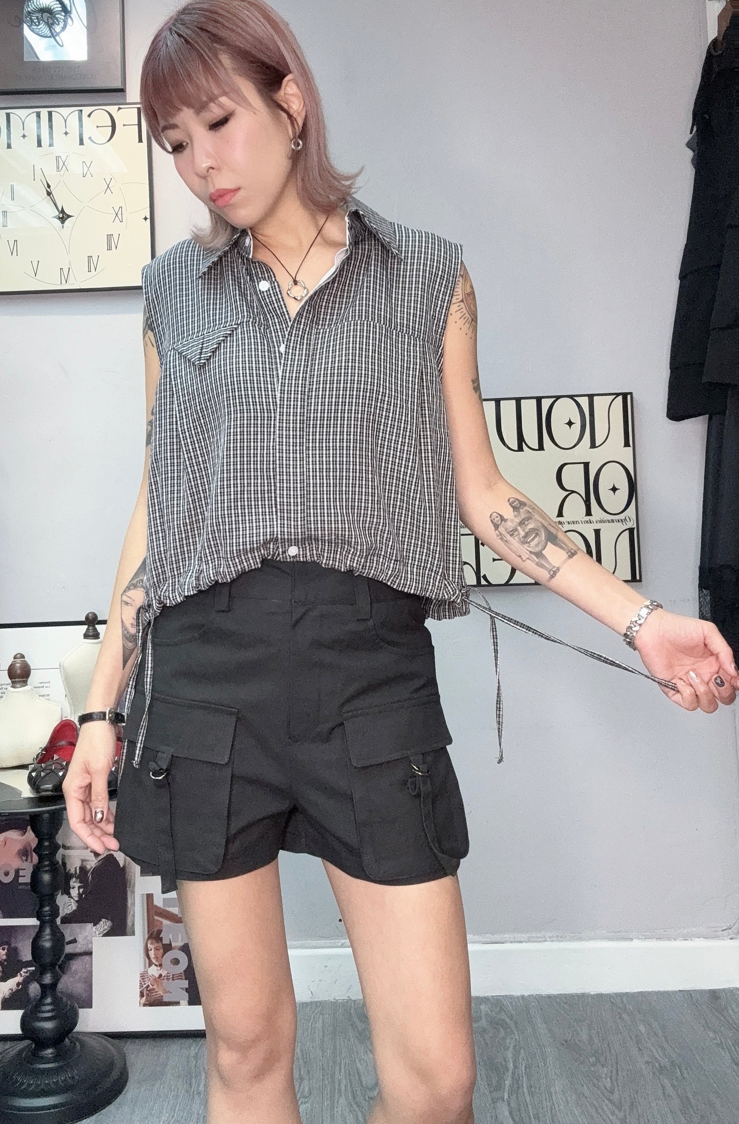 Mini checked vest shirt #00580