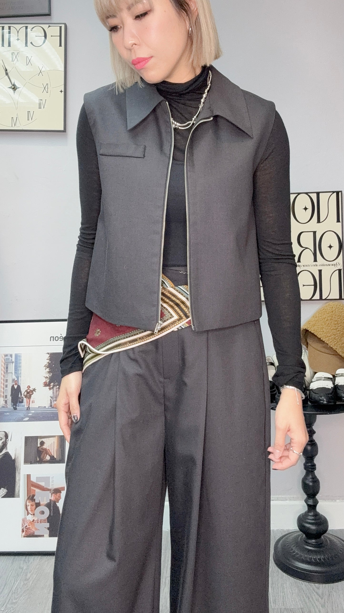 (-30% off)Shirt collar zip vest blazer #00181