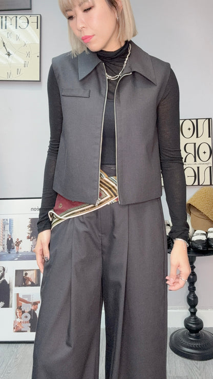 (-30% off)Shirt collar zip vest blazer #00181