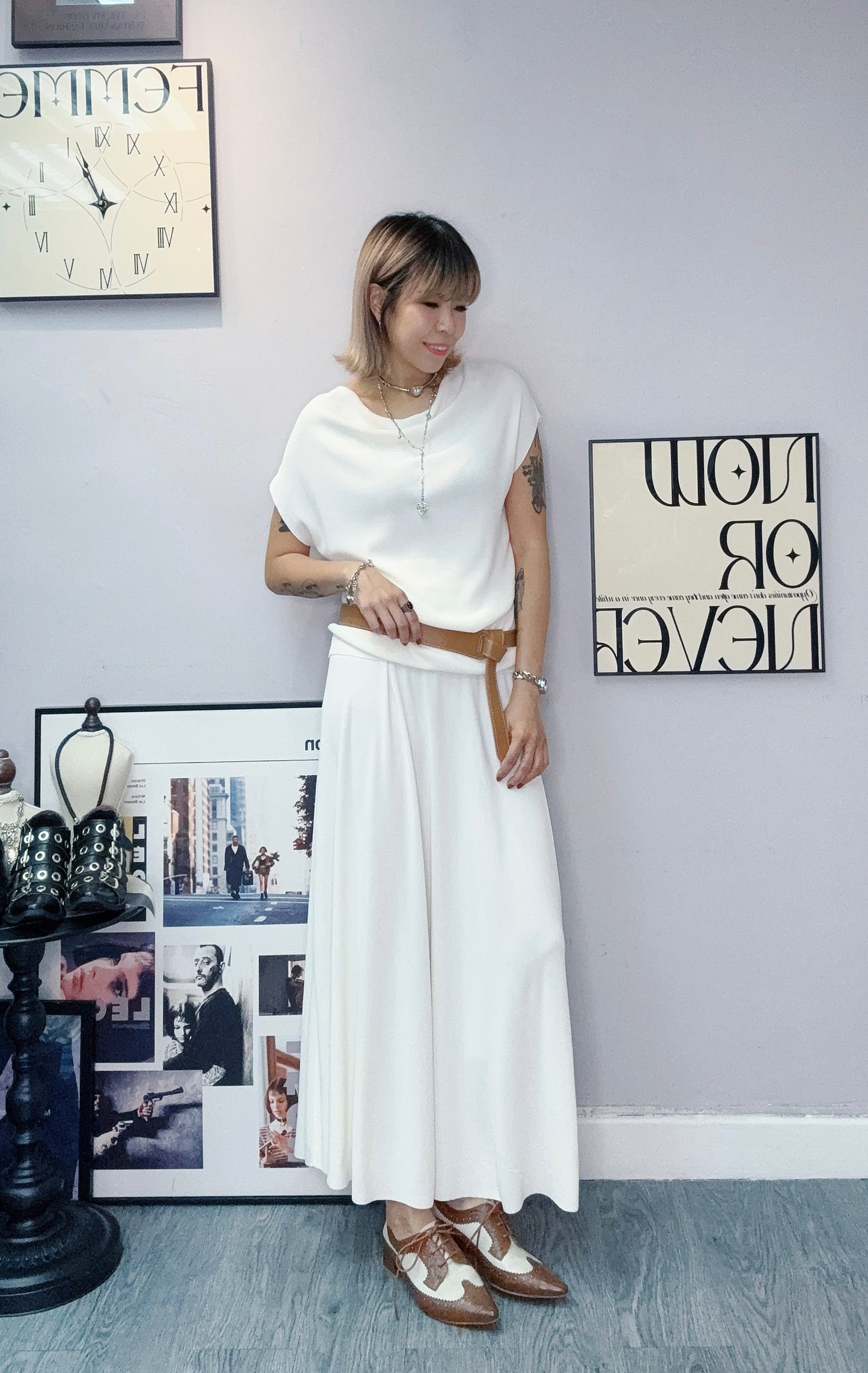 (🏷️-30%）Cowl neck knit top X skirt set #00450