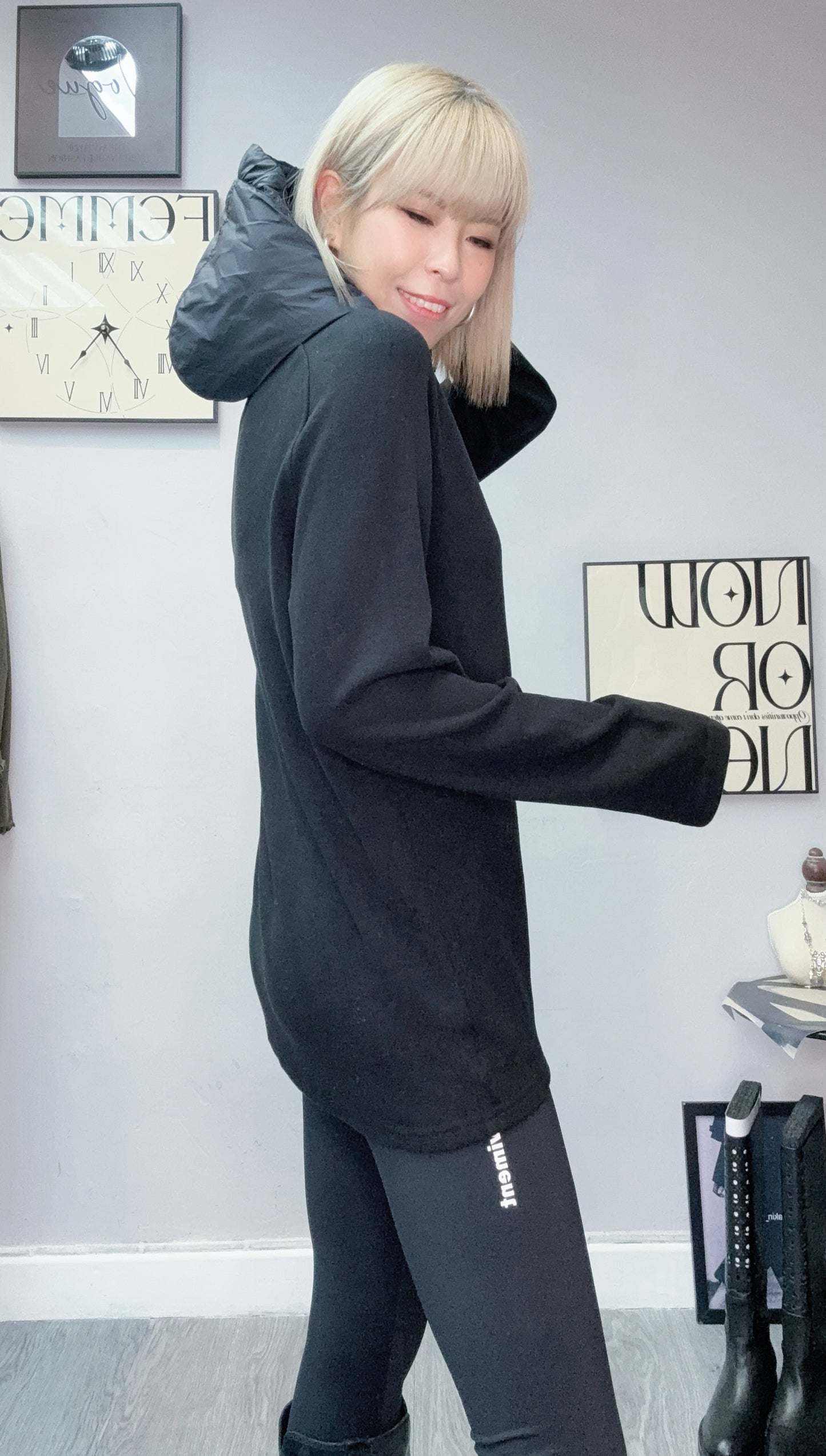 With hat half zip fleece top #00127