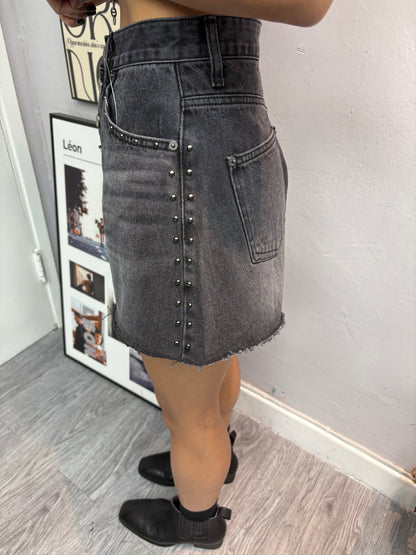 Side bean denim shorts