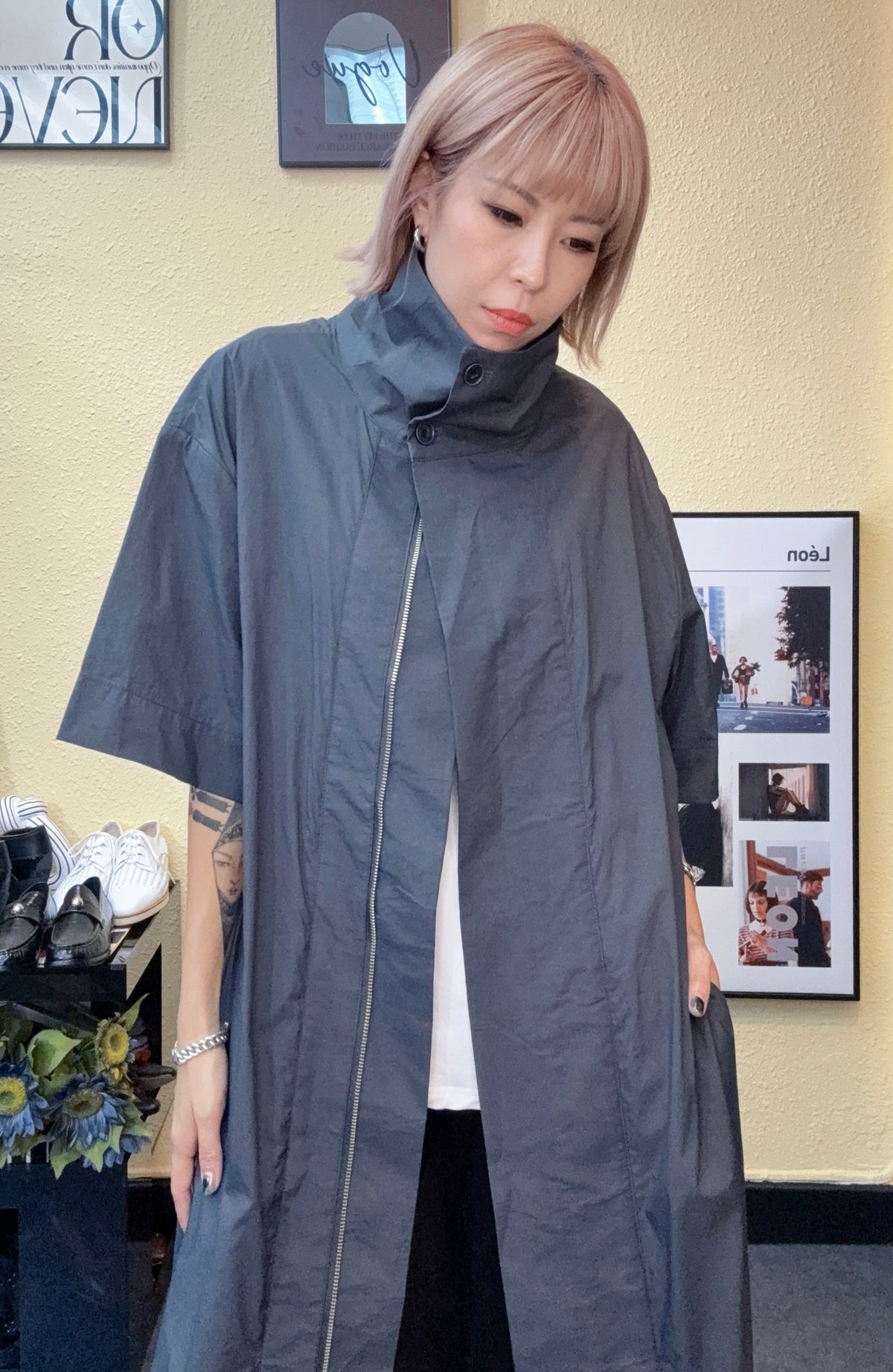 Stand collar loose long outer #00926