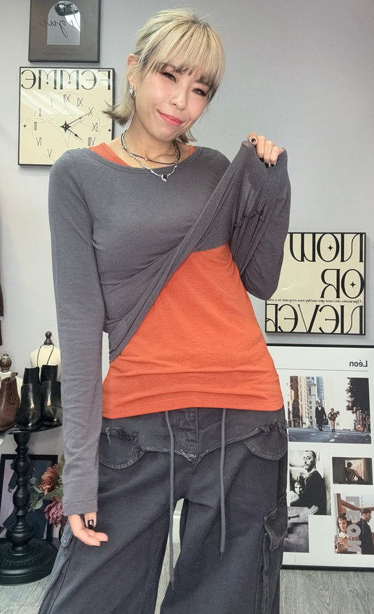 Back ribbon two pieces spandex tee