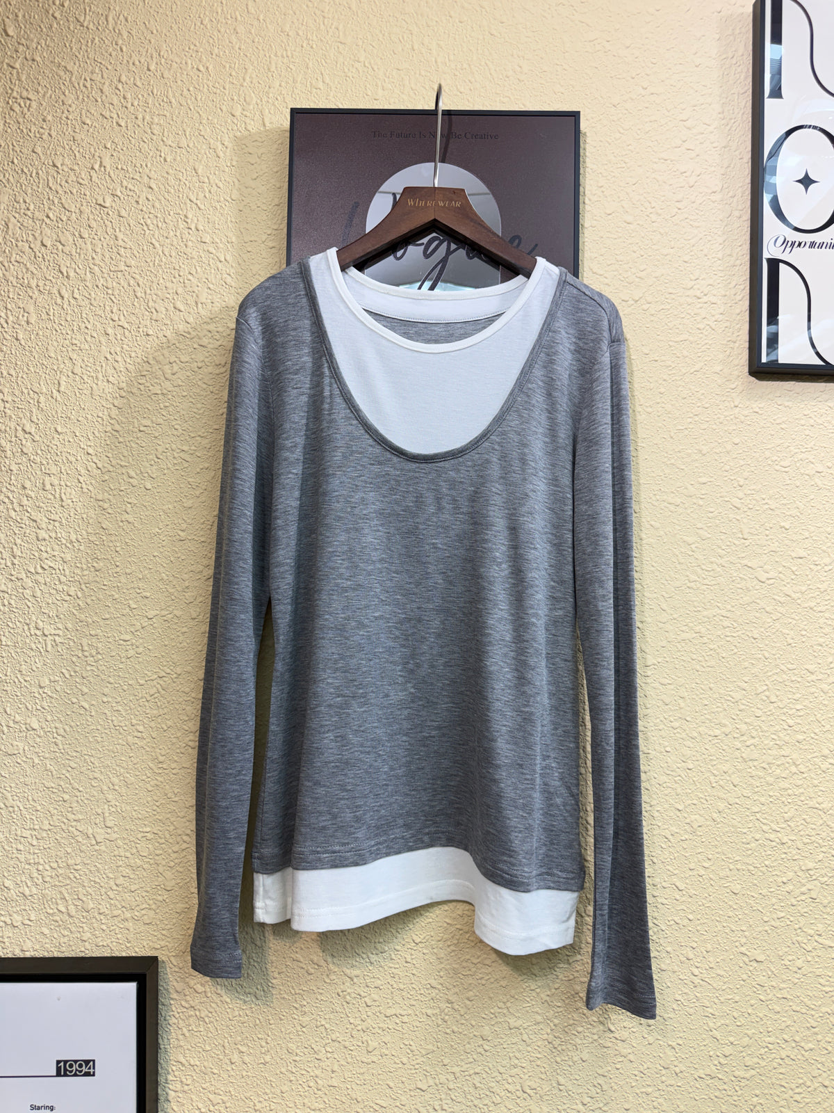 Fake two pieces ultra-thin fabric tee #00979