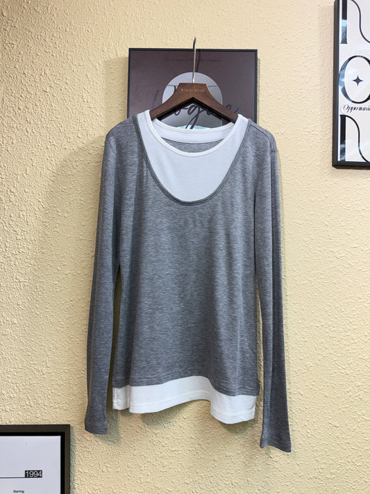 Fake two pieces ultra-thin fabric tee #00979