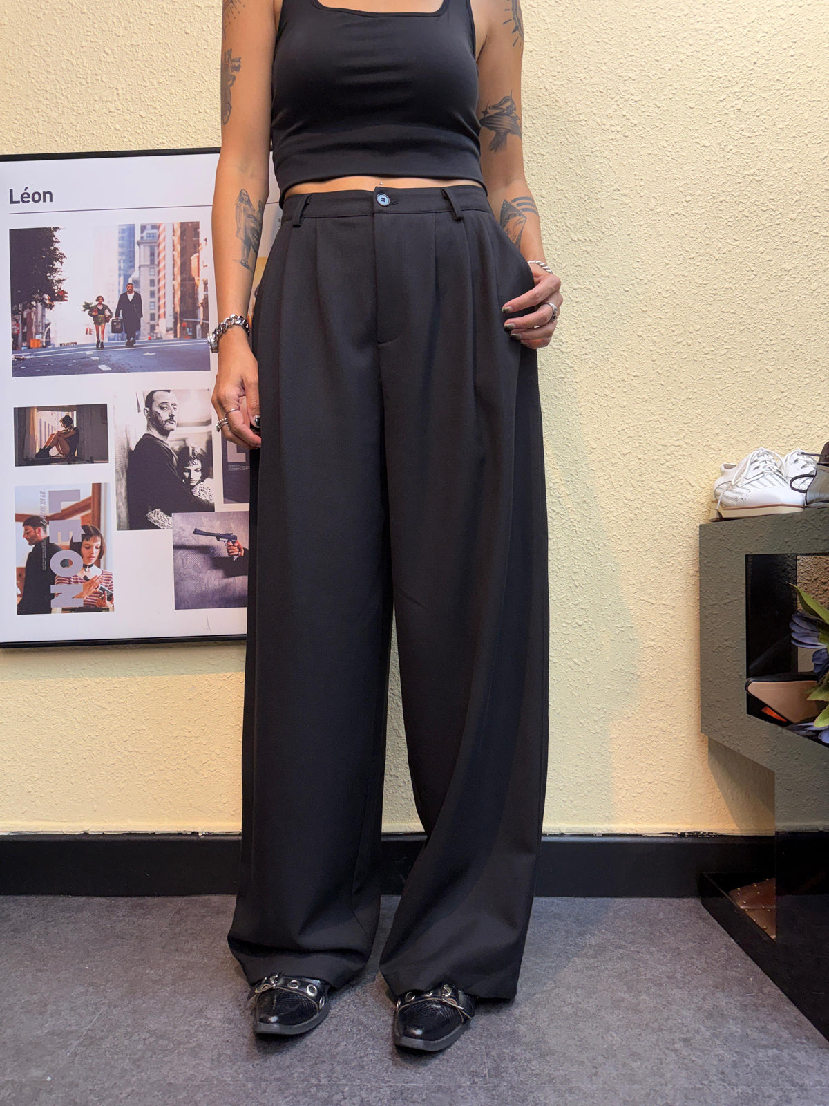 Half elastic pleated pants #00954