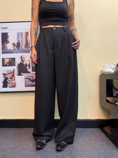 Half elastic pleated pants #00954