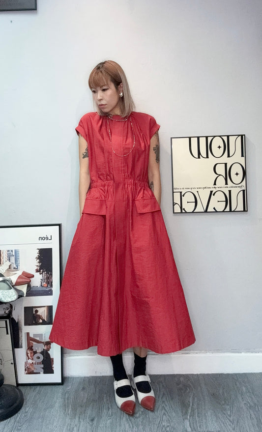 Front pockets cap sleeves one piece #00718