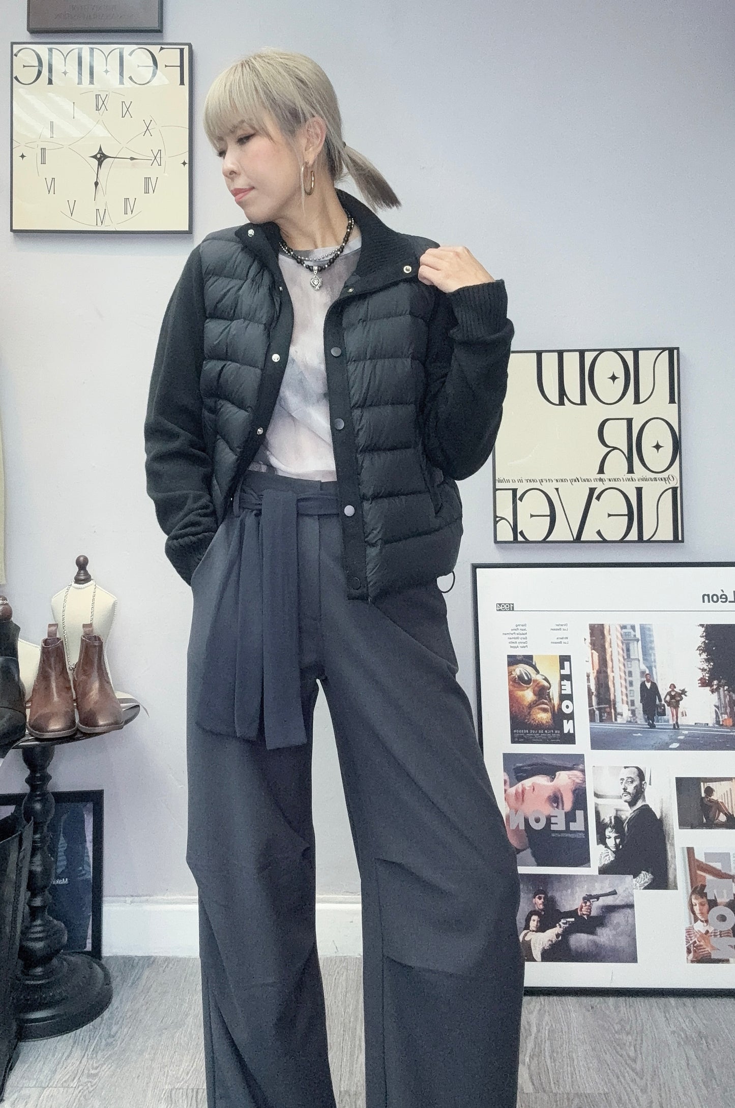 Down X knit sleeves jacket #00086