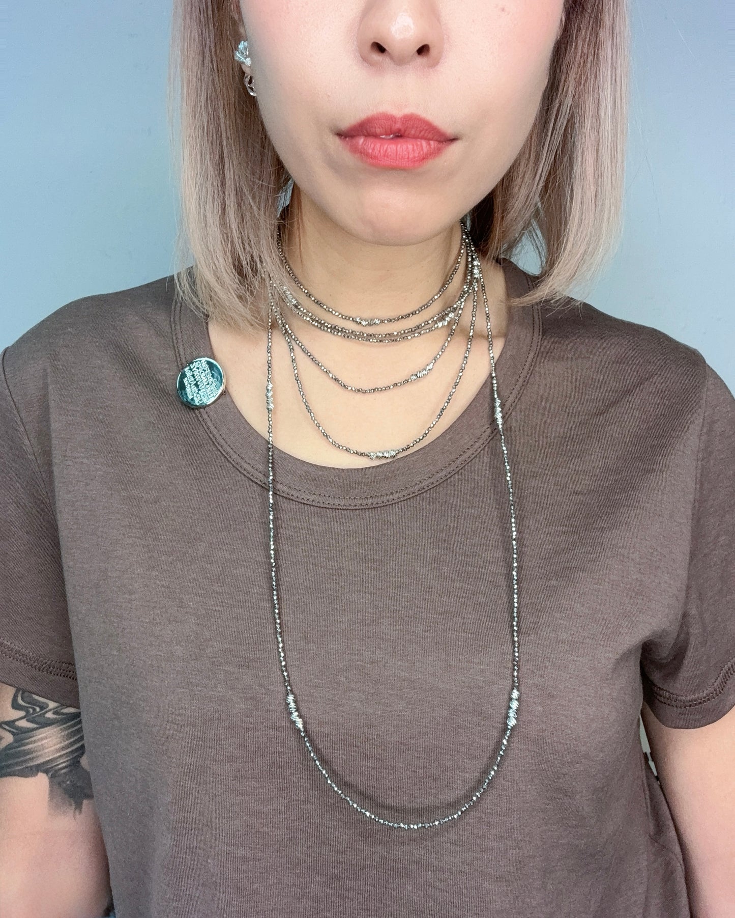 Mini silver beads long necklace