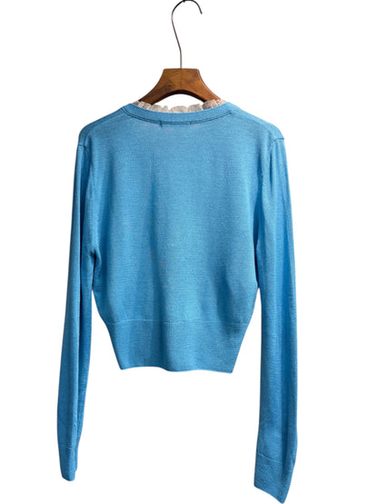 Ruffle v neck pearl buttons cardigan #00323
