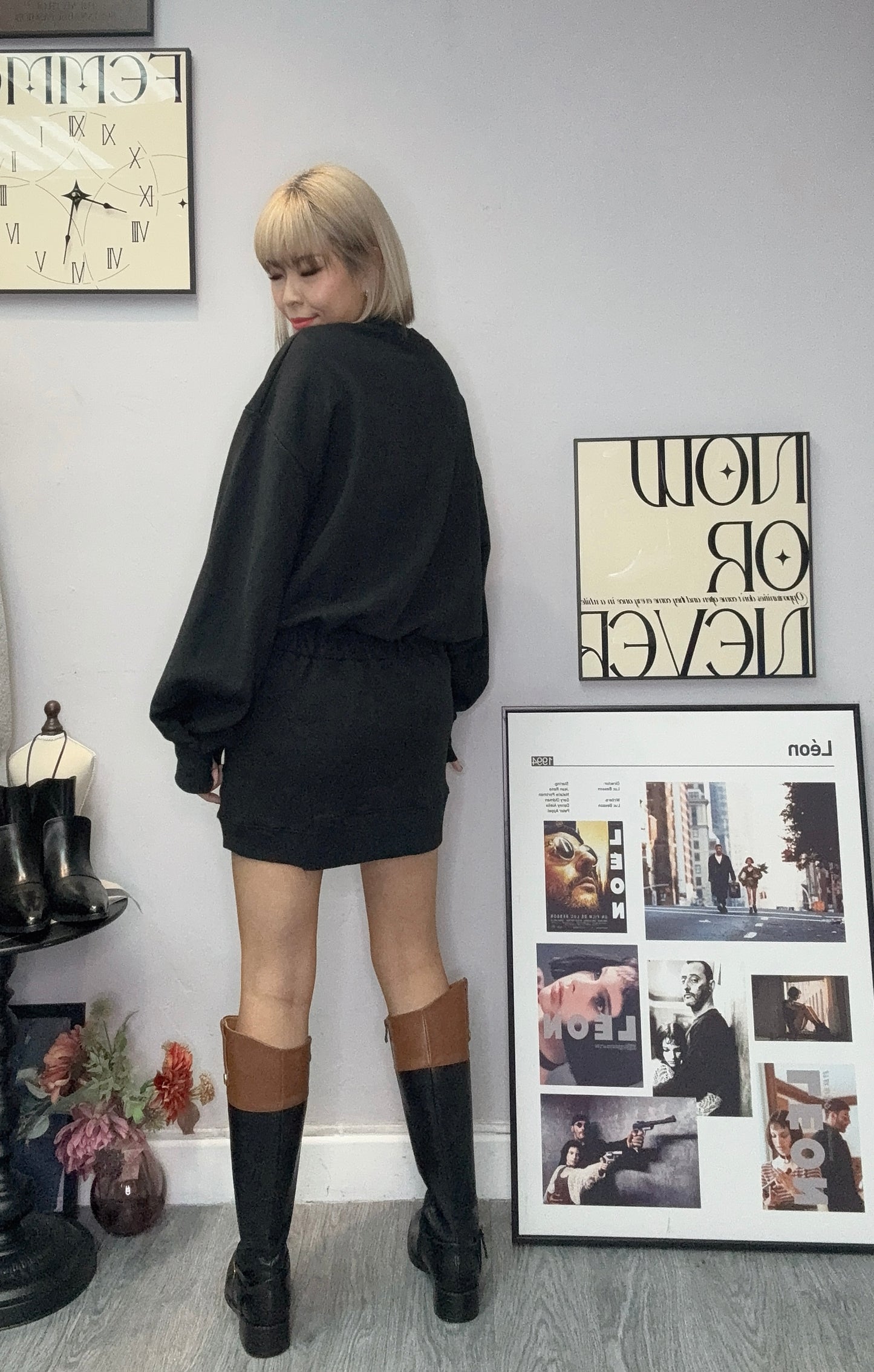 Puff sleeves sweater one piece