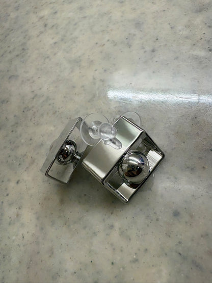 Cube frame with sphere stud earrings #ass012