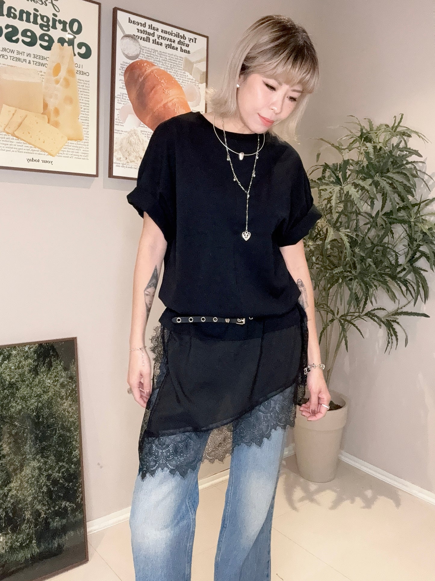 lace bottom tee #00362
