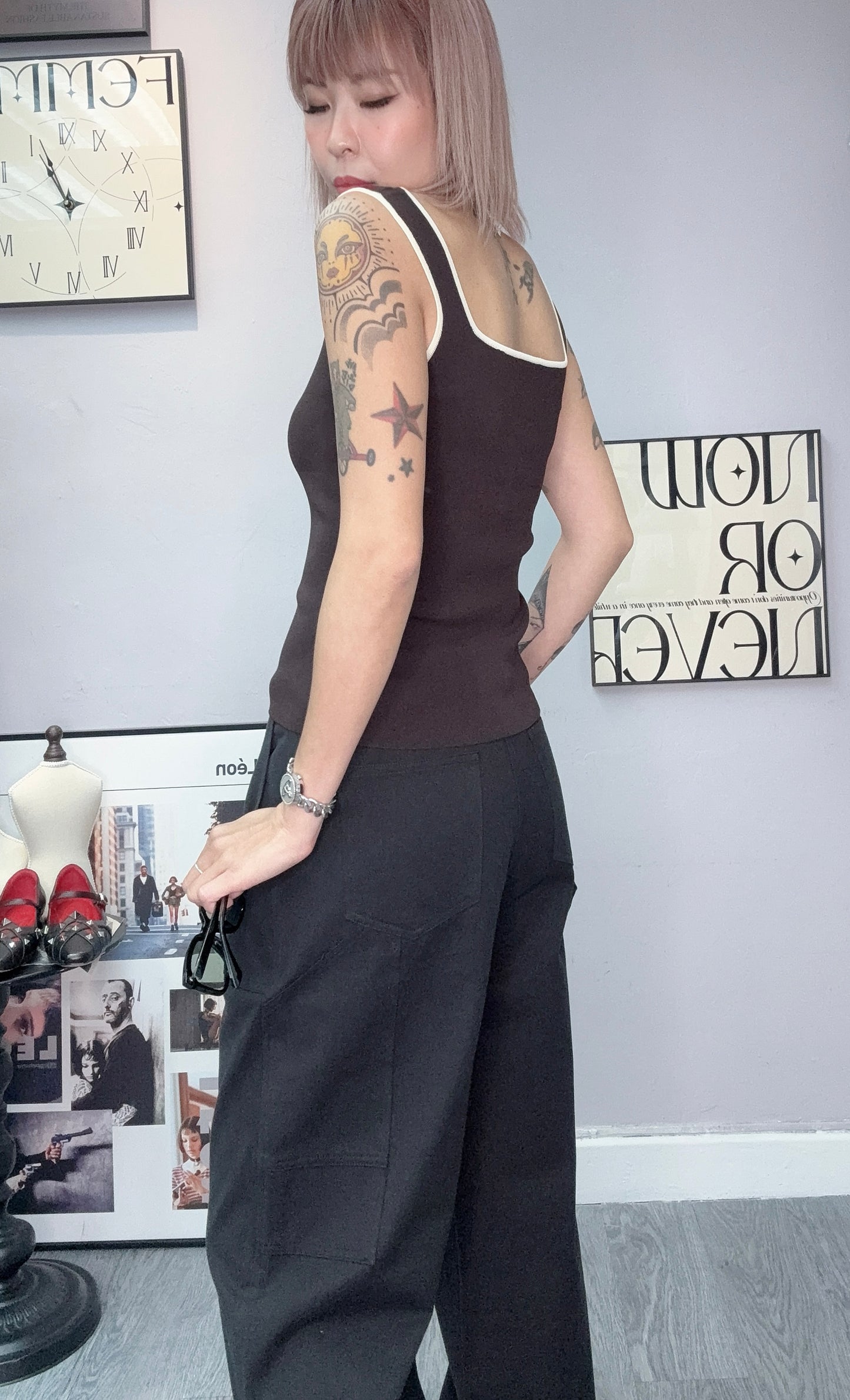 square collar knitted tank top #00602