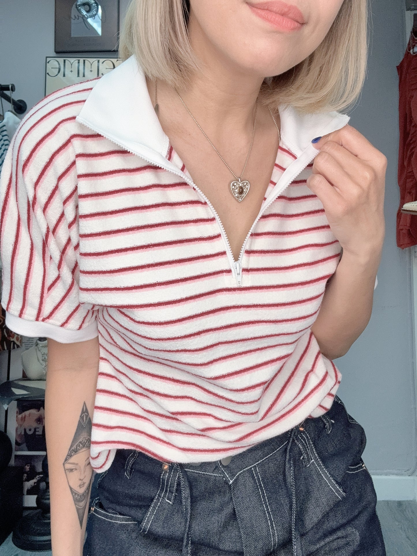 Stripe slim fit polo top #00386