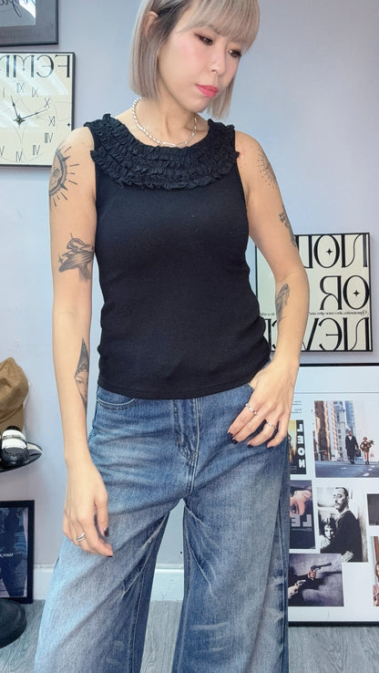(-20% off)Ruffle round collar rib vest #00266