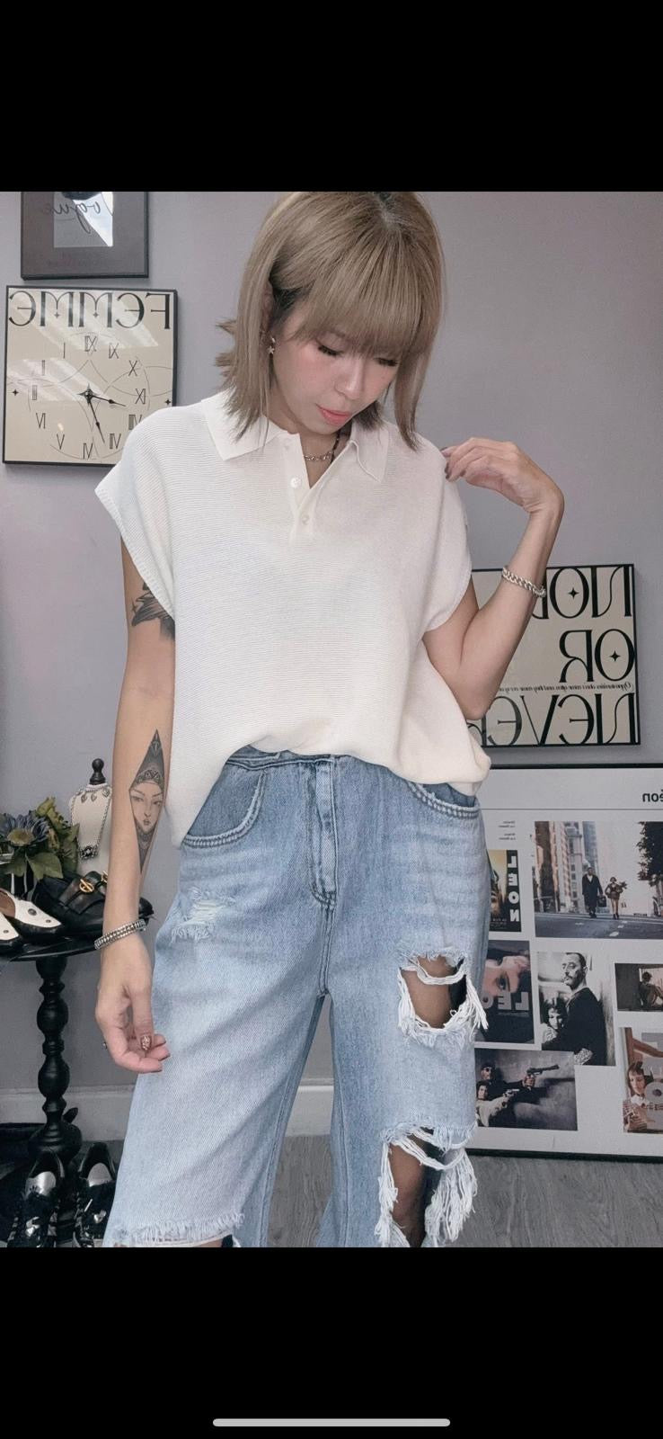 (-30%off)Polo Knitted top