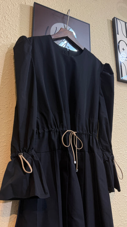 Puff sleeve tie waist one piece #00943