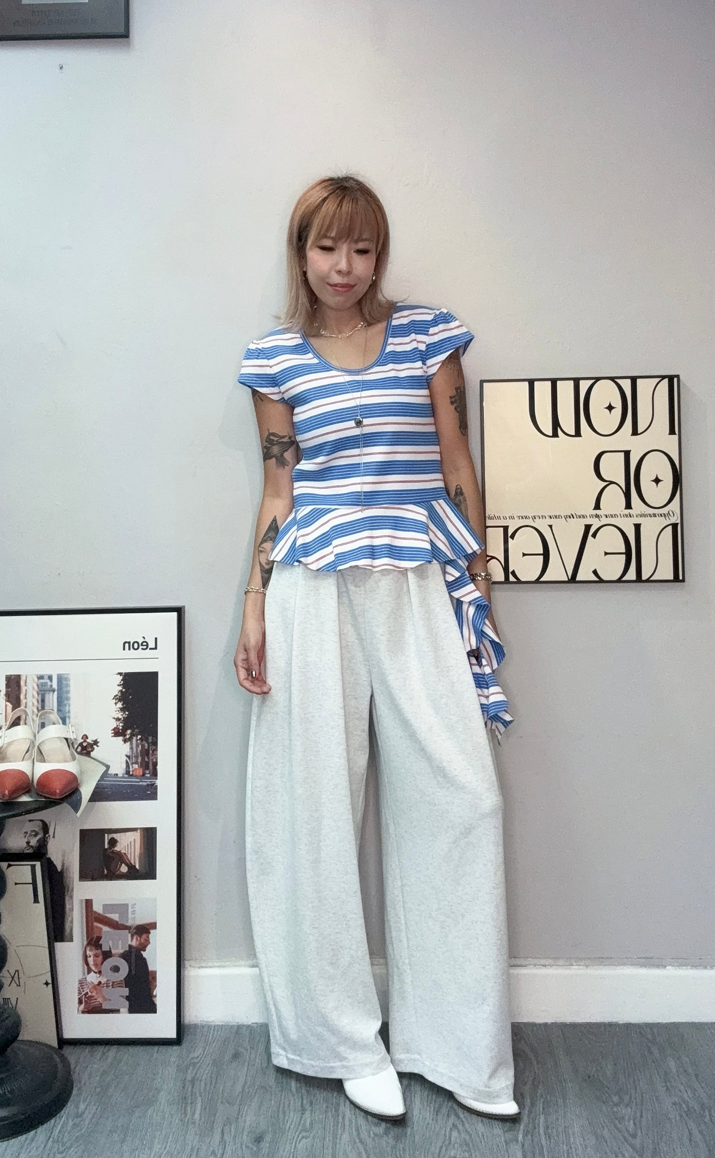 Ruffle hem striped tee #00760
