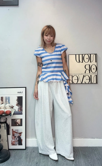 Ruffle hem striped tee #00760