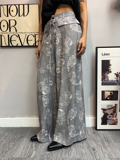Paisley half elastic pants #00659