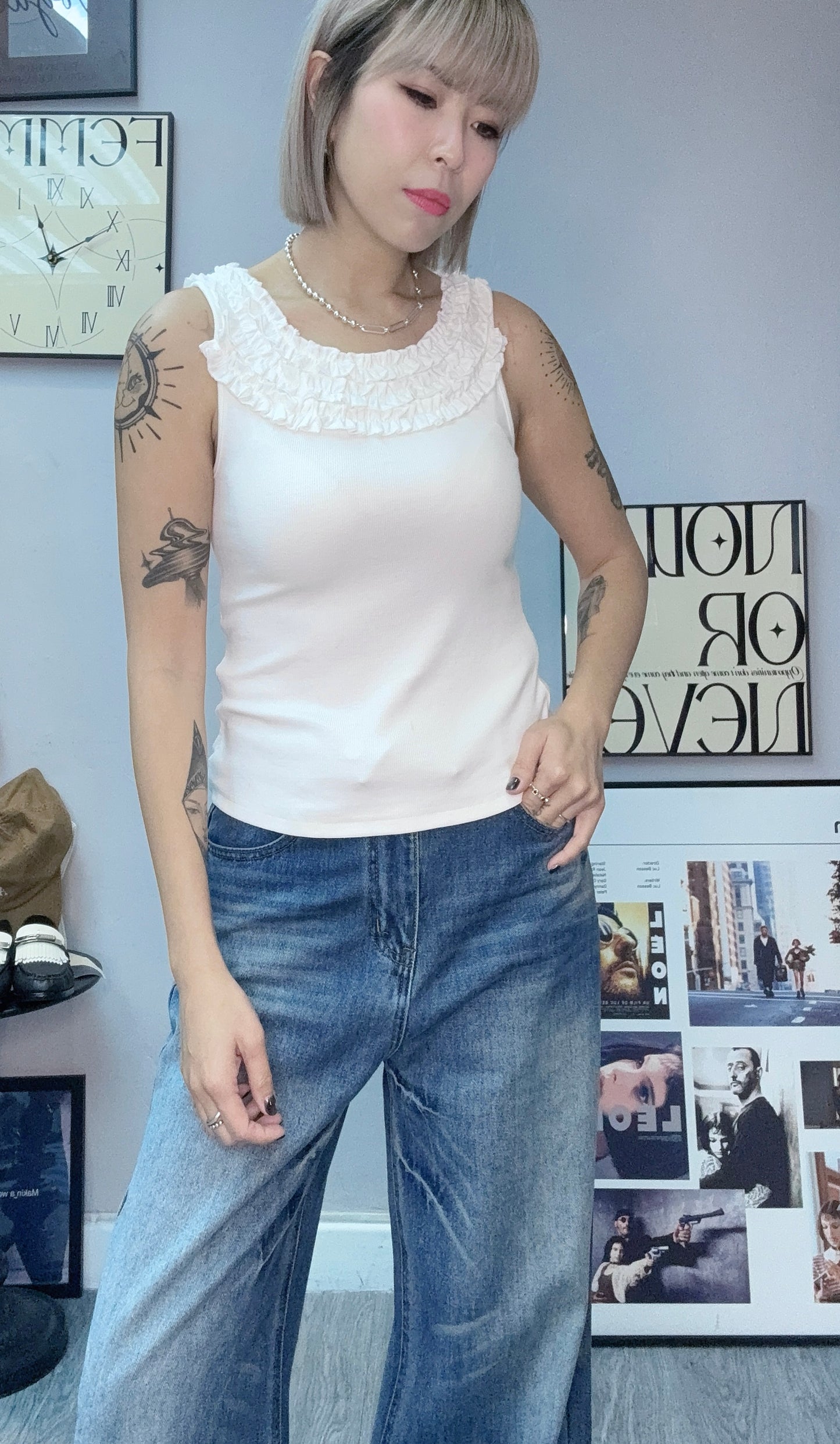 (-20% off)Ruffle round collar rib vest #00266