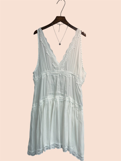 V neck lace trimmed short dress #00474