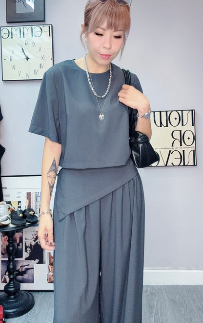 Plain short sleeve top x pants set #00621