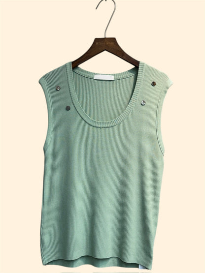 Front buttons rib knit vest top #00456