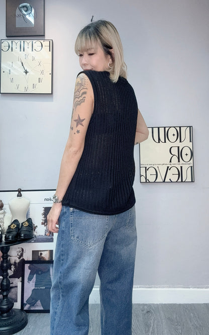 Round neck knit vest #00382