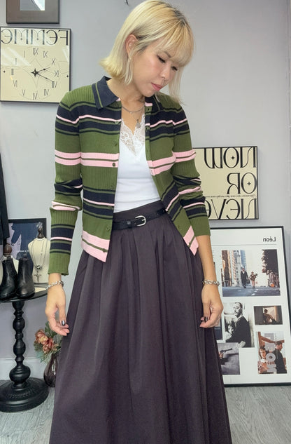 Striped fine knit cardigan