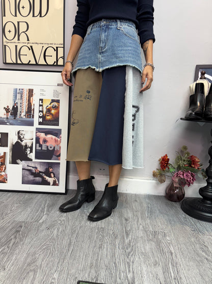 Denim X printed cotton skirt