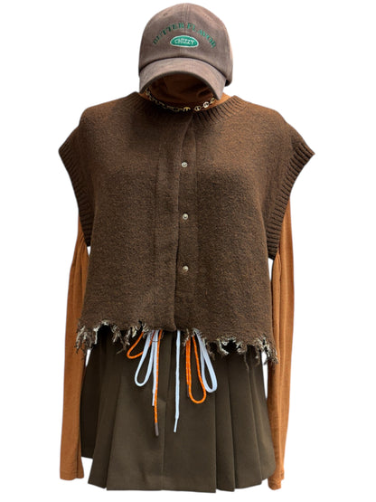 Plain front knit vest cardigan #00056