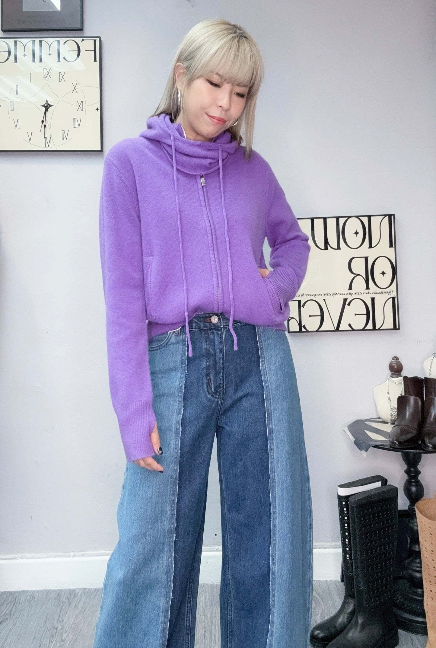 Take off hat zip knit jacket #00138