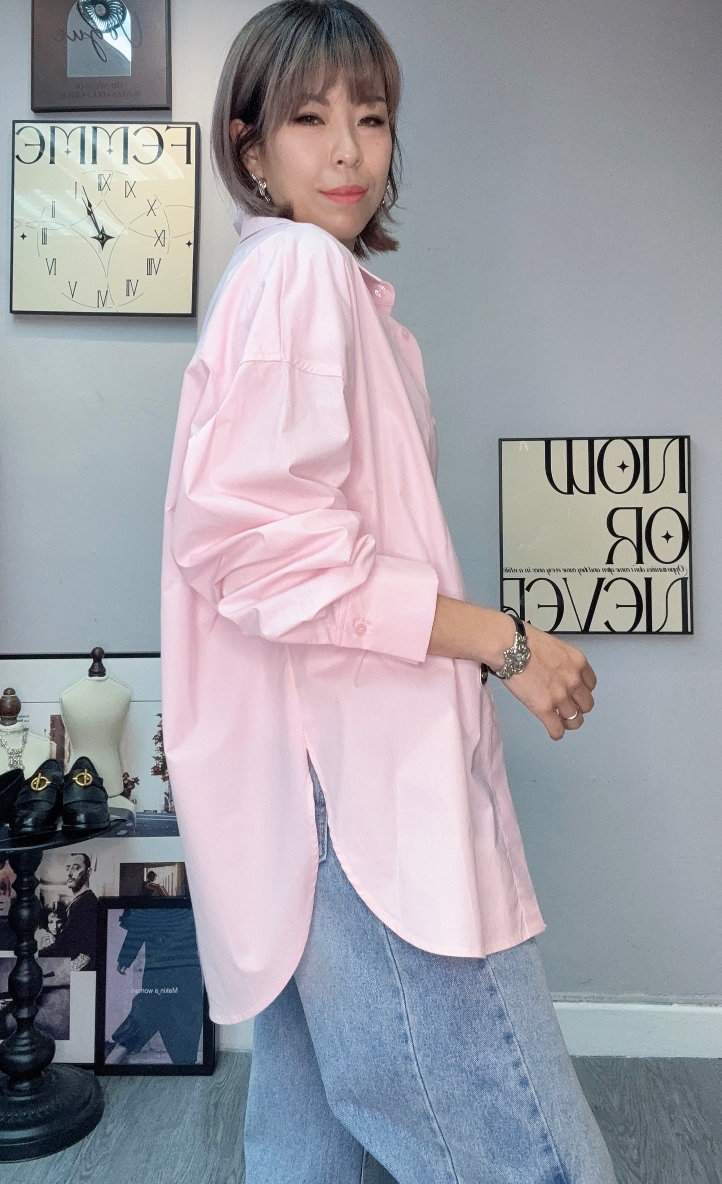 Back tag plain loose shirt #00402