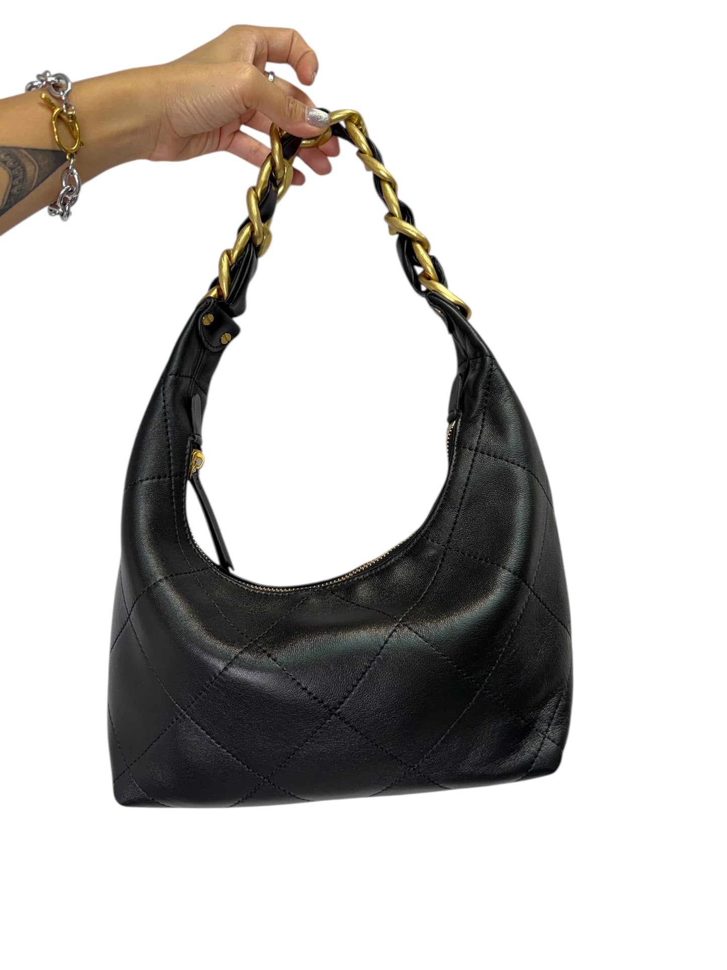 Gold chain handle leather bag
