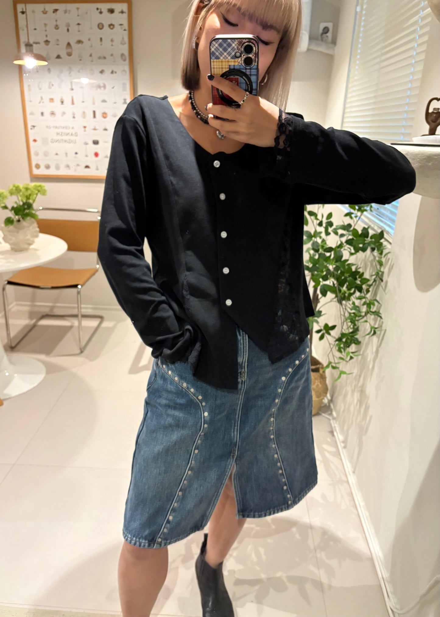 Side lace ruff hem cardigan #00014