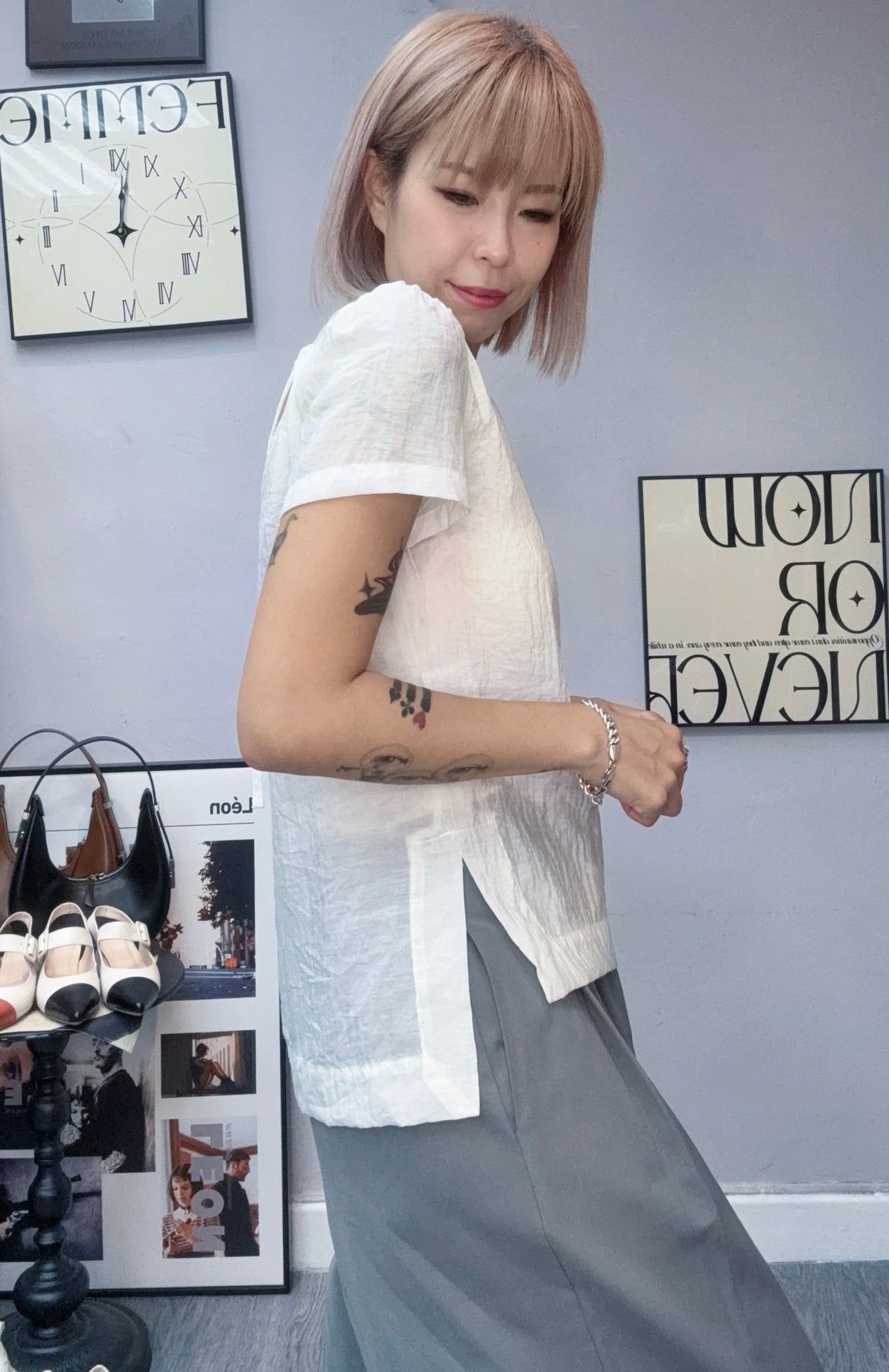 Back tie plain blouse#00999