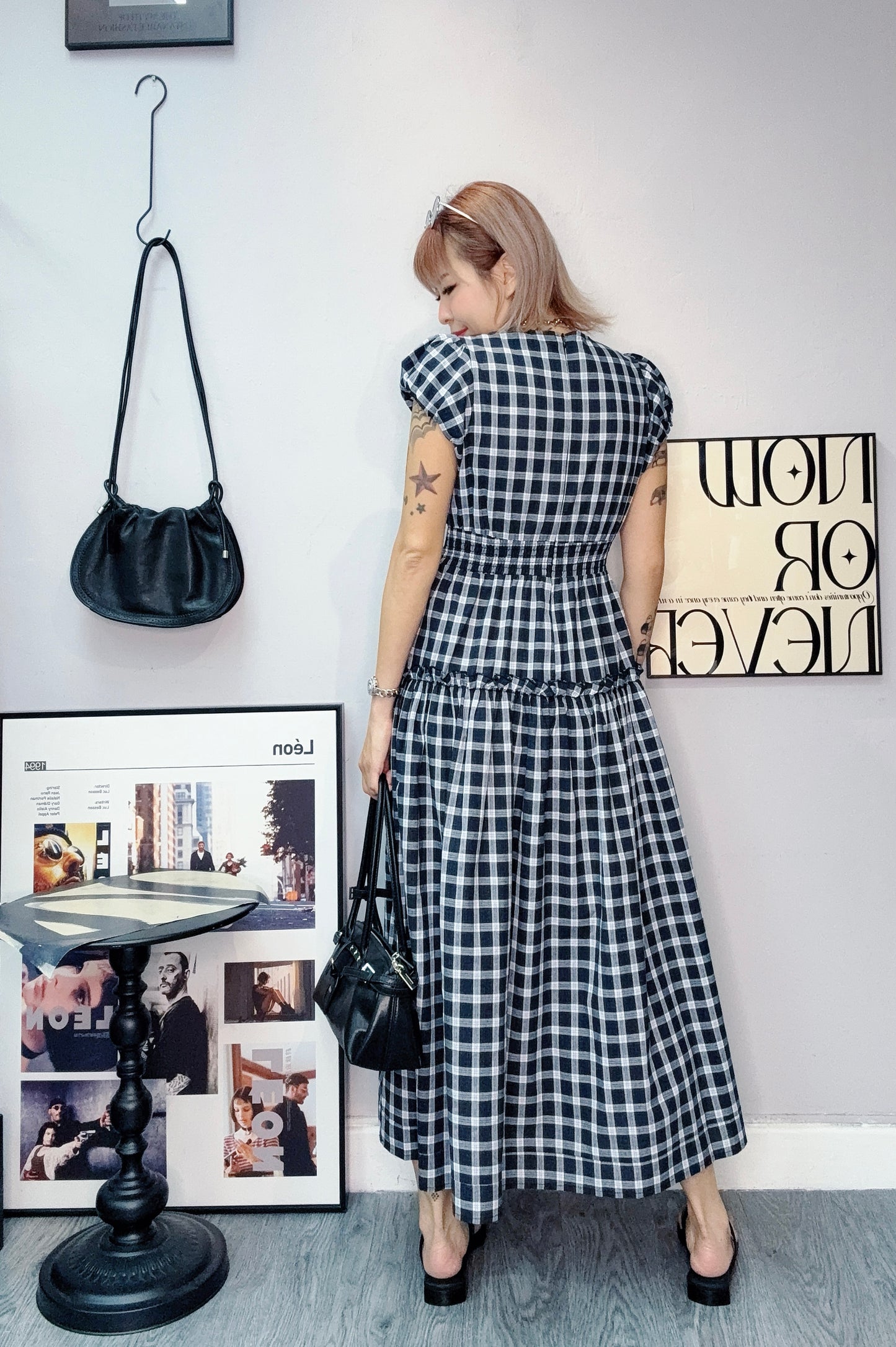 👍🏼Mini checked puff sleeves one piece #00638