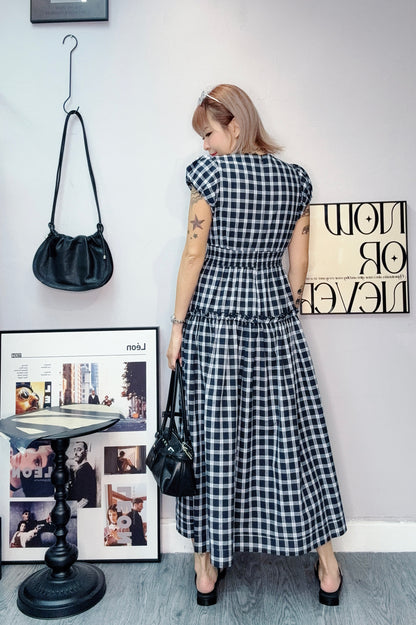 👍🏼Mini checked puff sleeves one piece #00638