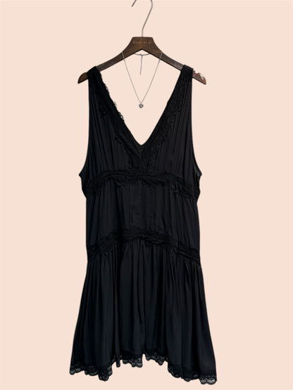 V neck lace trimmed short dress #00474