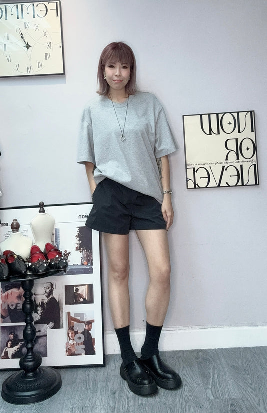 (-30%)Round collar back cut out loose tee #00572
