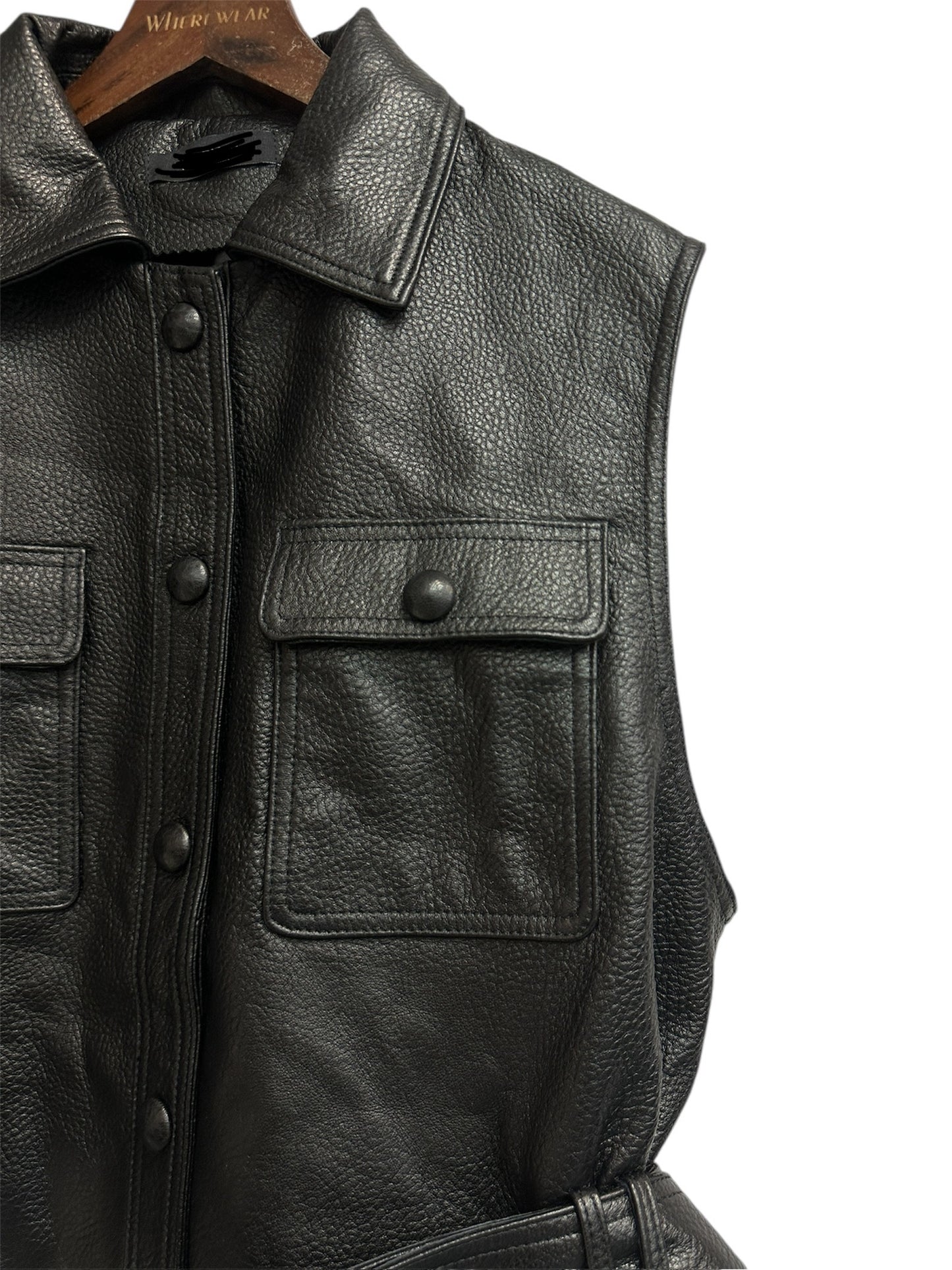 With belt leather vest jacket