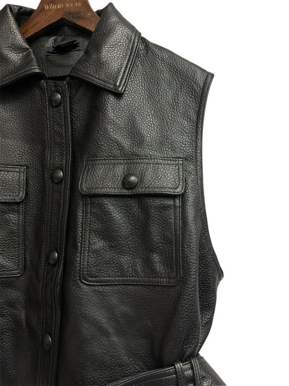 With belt leather vest jacket