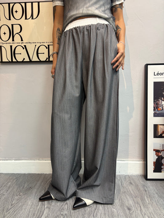 Double elatsic waist striped pants #00768