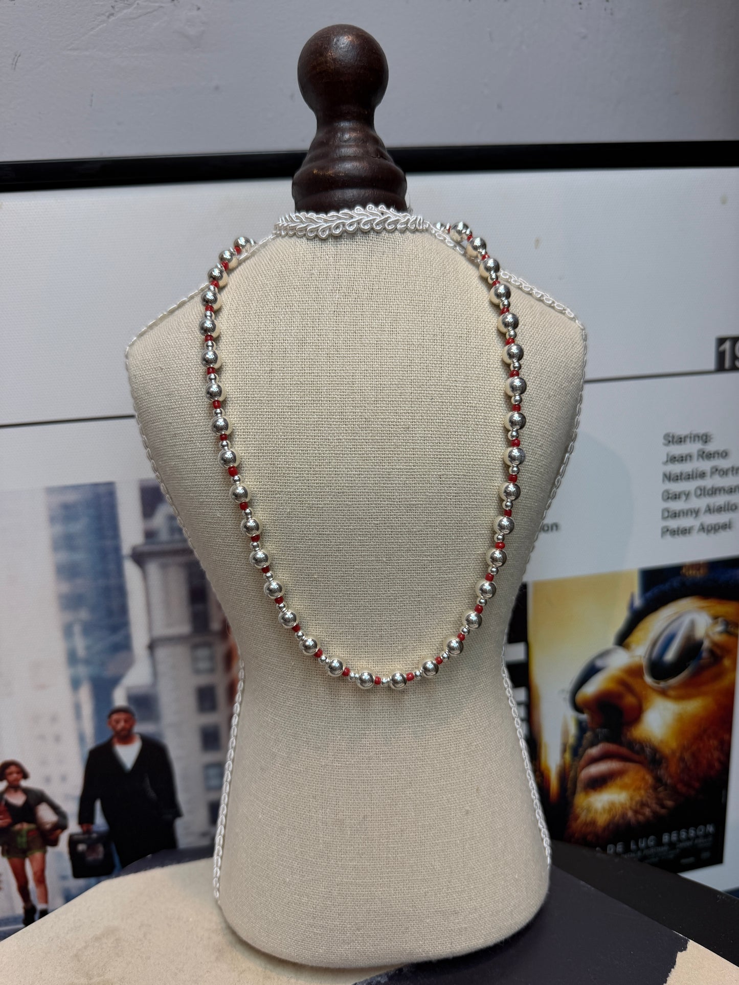 Red beads 925 silver necklace