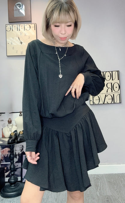 （🏷️-40%)Curved hemline short one piece #00351