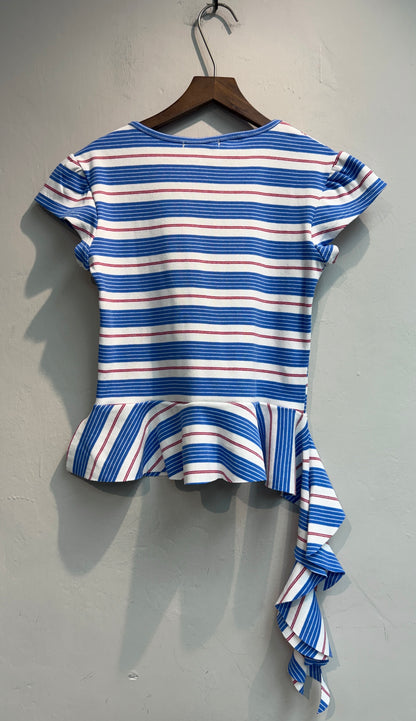 Ruffle hem striped tee #00760